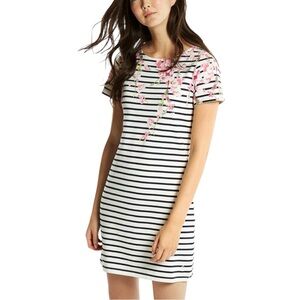 Joules Navy White Striped Cherry Blossom Cotton Dress 12 Large